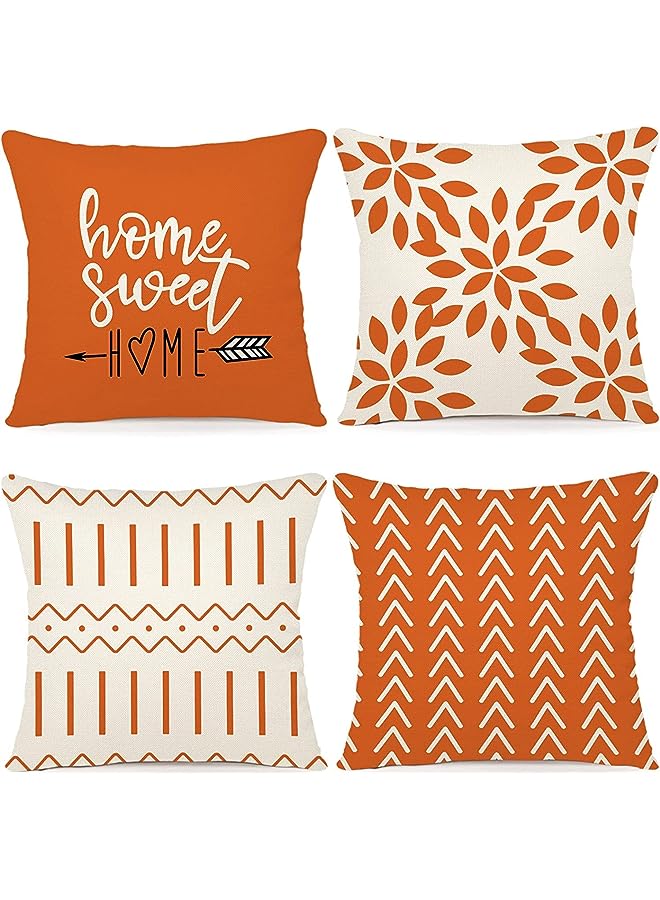 Pillow Cover, Fall Decor for Home, Modern Sofa Throw Pillow Cover, Decorative Outdoor Linen Fabric Pillow Case for Couch Bed Car 45x45cm (Orange, 18x18, Set of 4)