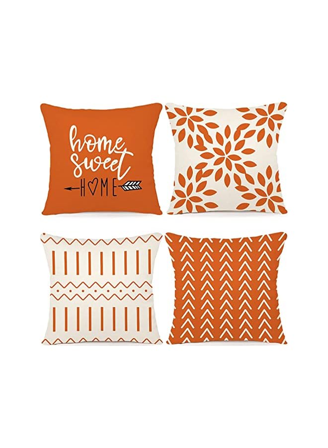 Pillow Cover, Fall Decor for Home, Modern Sofa Throw Pillow Cover, Decorative Outdoor Linen Fabric Pillow Case for Couch Bed Car 45x45cm (Orange, 18x18, Set of 4)