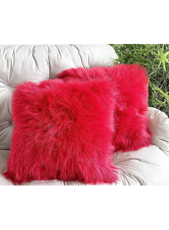 case (Pack of 2, Red) faux fur pillow case 45 * 45cm Cushion Cover for Sofa Bedroom Car fuzzy pillow covers fluffy pillow case Livingroom Couch Sofa Bed Home Decor
