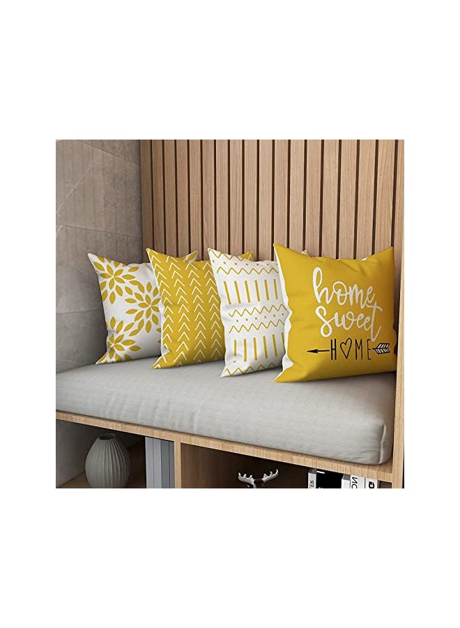 Throw Pillow Cover, Modern Sofa Decorative Pillow Covers 18x18 Set of 4, Outdoor Linen Fabric Pillow Case for Couch Bed Car Home Sofa Couch Decoration 45x45cm (Yellow, 18x18, Set of 4)