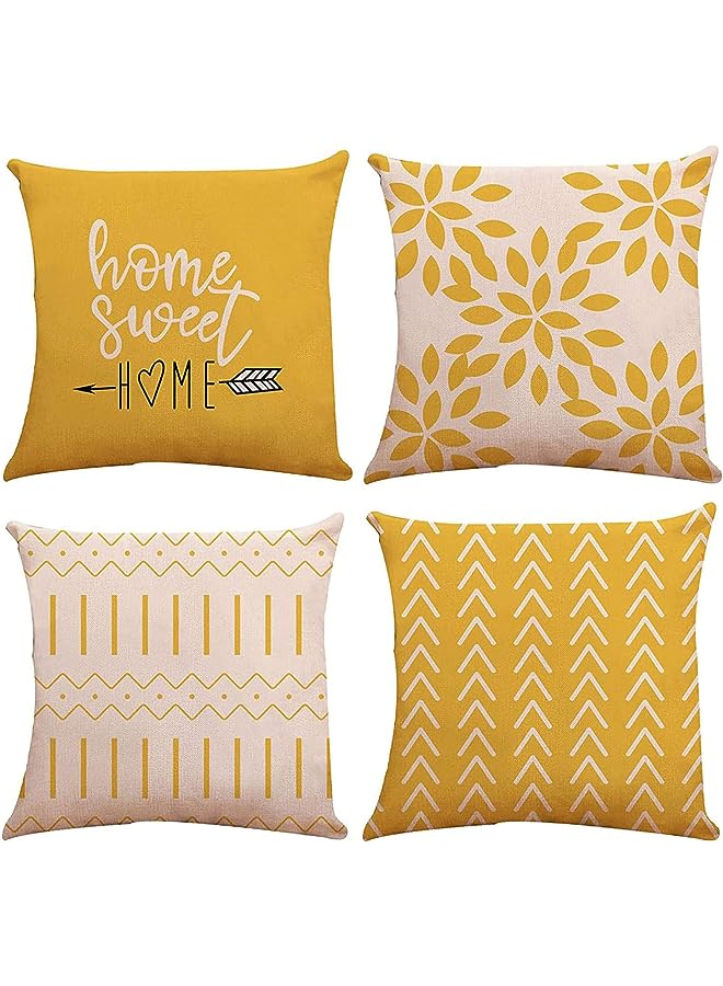 Throw Pillow Cover, Modern Sofa Decorative Pillow Covers 18x18 Set of 4, Outdoor Linen Fabric Pillow Case for Couch Bed Car Home Sofa Couch Decoration 45x45cm (Yellow, 18x18, Set of 4)