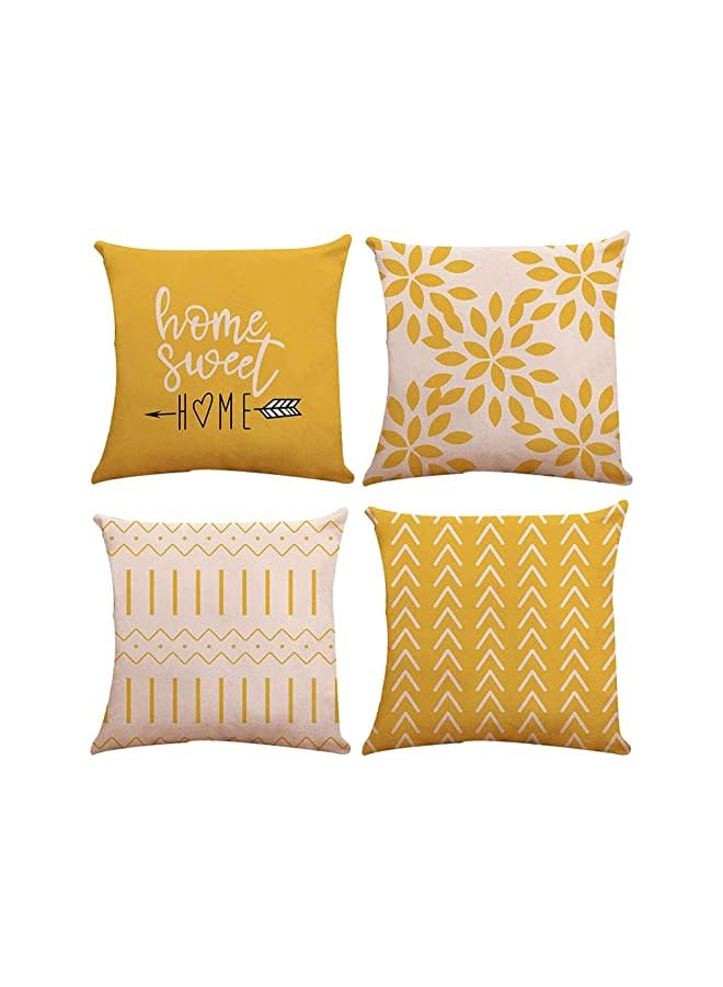 Throw Pillow Cover, Modern Sofa Decorative Pillow Covers 18x18 Set of 4, Outdoor Linen Fabric Pillow Case for Couch Bed Car Home Sofa Couch Decoration 45x45cm (Yellow, 18x18, Set of 4)