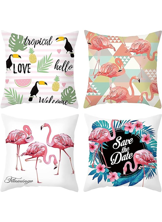 Covers Pillow Covers 18''x18'' Set of 4, Pillow Cases with Invisible Zipper, Lovely Animal Decorative Pillowcase for Room Couch Sofa Bedroom, Flamingo Peach Skin Pillowcase (Flamingo)