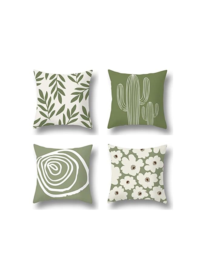 Pillow Covers 18x18, Set of 4 Square Throw Pillow Cover Protector Cushion Covers Pillowcase Home Decor Decorations for Sofa Couch Bed Chair Car (Green 1)