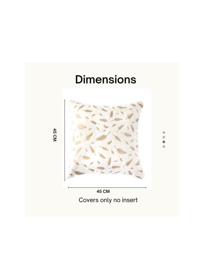 Decorative Faux Fur Pillow Cover with Feather Pattern for Home Décor, Square Cushion Case 45X45 cm suitable for Sofa, Beds, Chairs, etc. set of 2 (White)