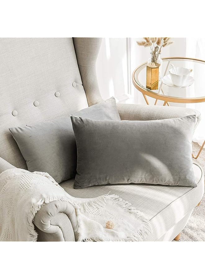 Two-Sided Washable Velvet Cushion Cover Pack of 1-12 x 20 Inches / 30 x 50 cm - Light Grey - Soft Pillow Covers Cushion Case for Sofa Bedroom Livingroom Chair Car, Cushion Cover