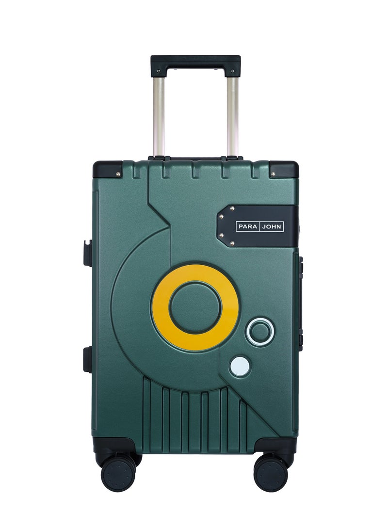 Cabin Luggage with Self-rebound Handle and Spinner Wheels, Unique Record Shape Design 20 Inch Green