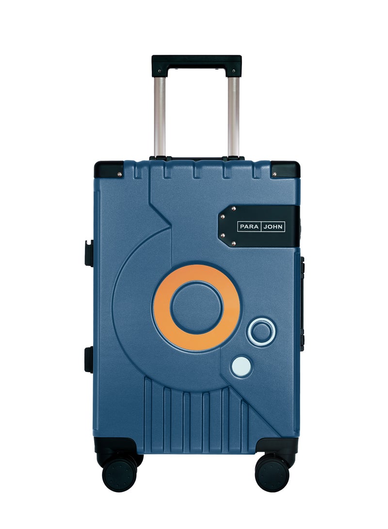 Cabin Luggage with Self-rebound Handle and Spinner Wheels, Unique Record Shape Design 20 Inch Blue