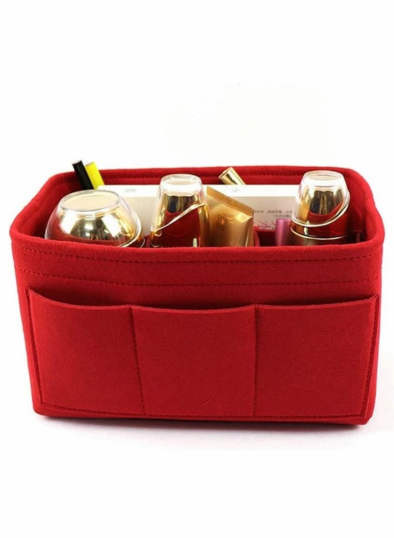 Purse Organizer Insert, Women Felt Bag Multi-Pocket in for Womens Handbag Travel Tote Hobo Storage Liner Divider Any Brand Tote, Red, L Size