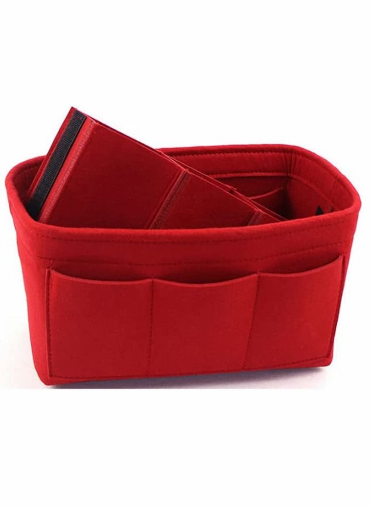 Purse Organizer Insert, Women Felt Bag Multi-Pocket in for Womens Handbag Travel Tote Hobo Storage Liner Divider Any Brand Tote, Red, L Size