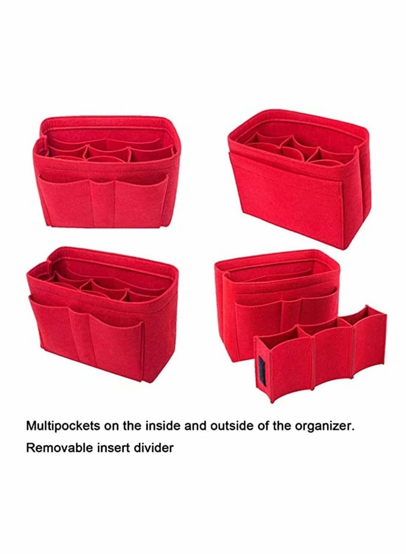 Purse Organizer Insert, Women Felt Bag Multi-Pocket in for Womens Handbag Travel Tote Hobo Storage Liner Divider Any Brand Tote, Red, L Size