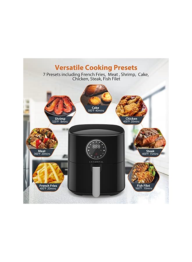 Air Fryer 4.5L 1500W 220V Air Fryers 7 Presets and 53 Recipes, Temperature & Time Control, LCD Digital Touch Screen, Best for Frying, Grilling, Roasting, Baking, 2 years warranty