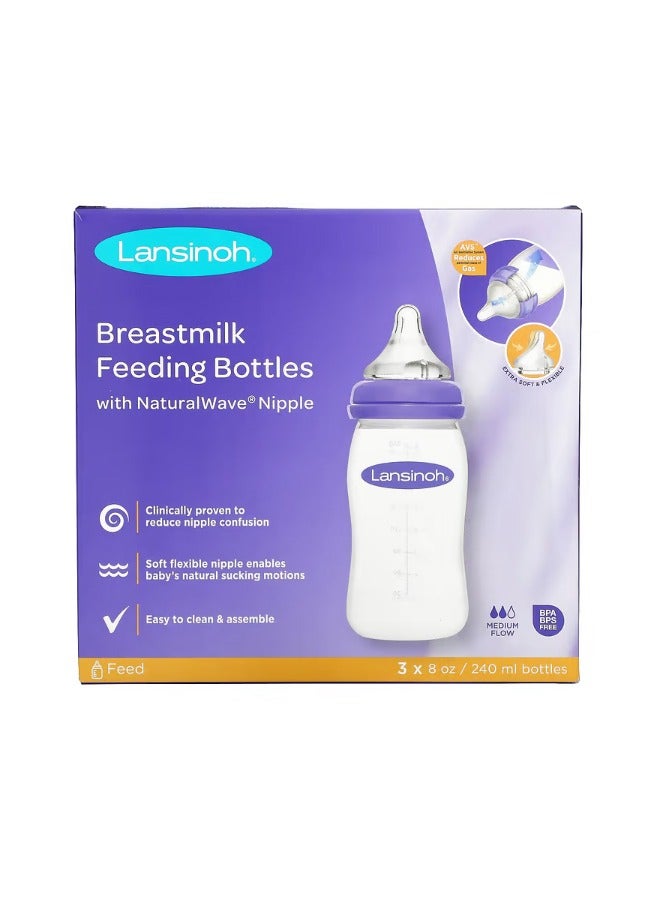 Breastmilk Feeding Bottles with NaturalWave Nipple Medium Flow 3 Bottles 8 oz 240 ml Each