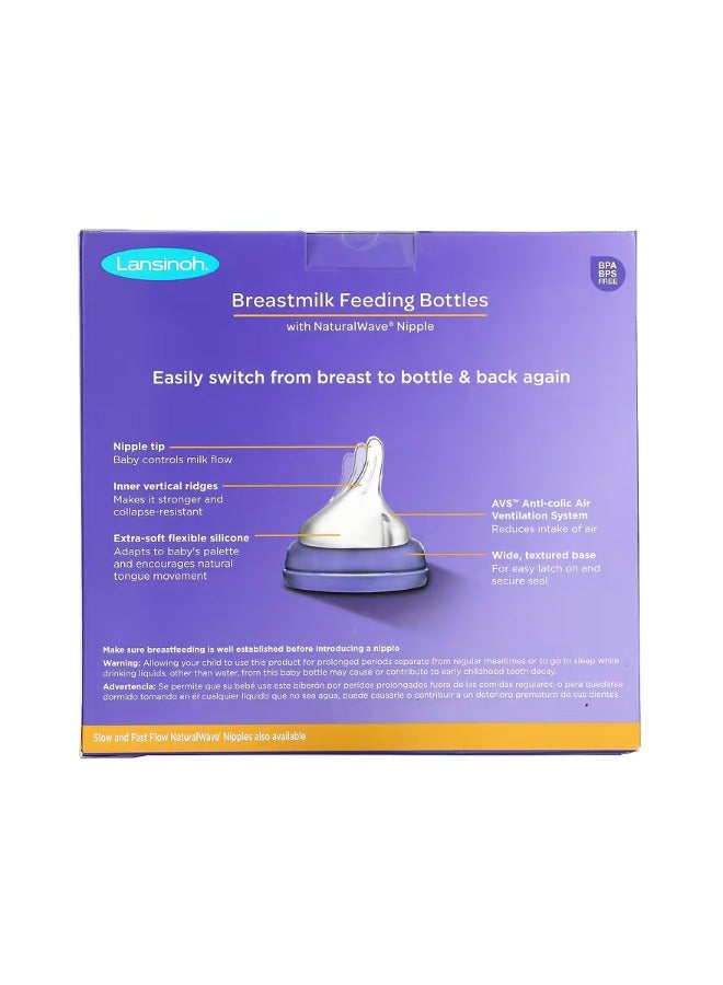 Breastmilk Feeding Bottles with NaturalWave Nipple Medium Flow 3 Bottles 8 oz 240 ml Each