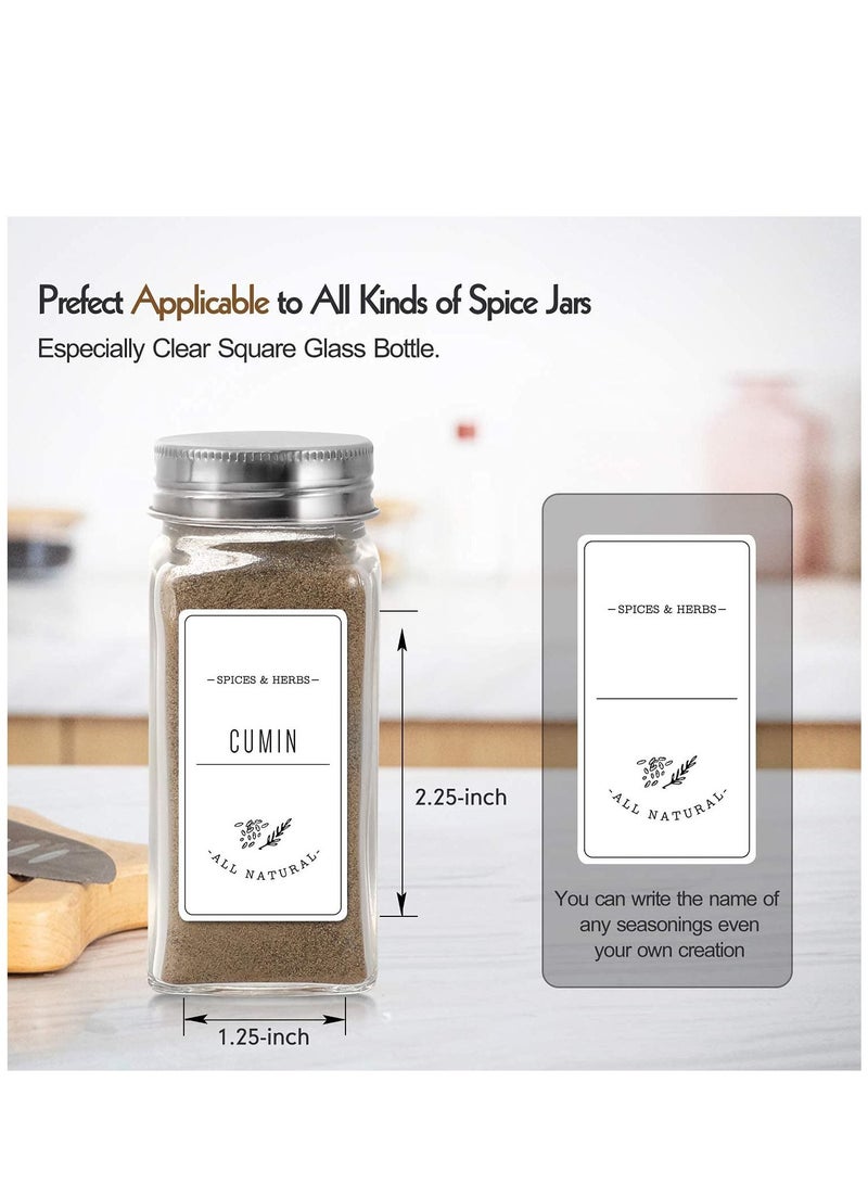 24 Pcs Glass Spice Jars with White Printed Spice Labels - 4oz Empty Square Spice Bottles - Shaker Lids and Airtight Metal Caps - Silicone Collapsible Funnel