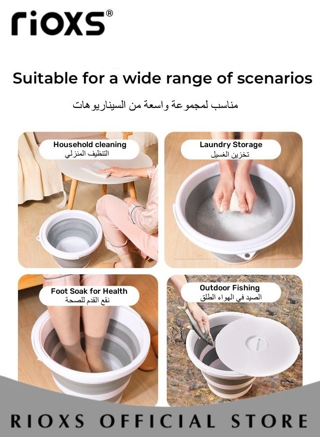 Collapsible Bucket With Lid,10L/15 L Portable Plastic Bucket,Space Saving Foldable Water Pail,Practical Bucket For Indoor Outdoor Use,Water Bucket For Household/ Camping/ Hiking/ Fishing/ Car Wash, 32x20x24cm/35.5x28x22.3cm