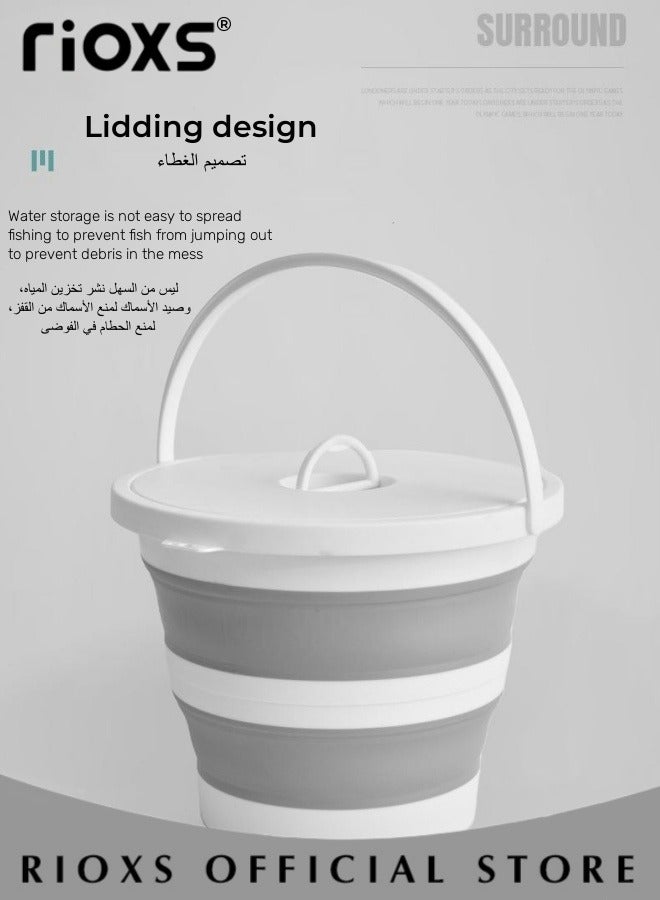 Collapsible Bucket With Lid,10L/15 L Portable Plastic Bucket,Space Saving Foldable Water Pail,Practical Bucket For Indoor Outdoor Use,Water Bucket For Household/ Camping/ Hiking/ Fishing/ Car Wash, 32x20x24cm/35.5x28x22.3cm