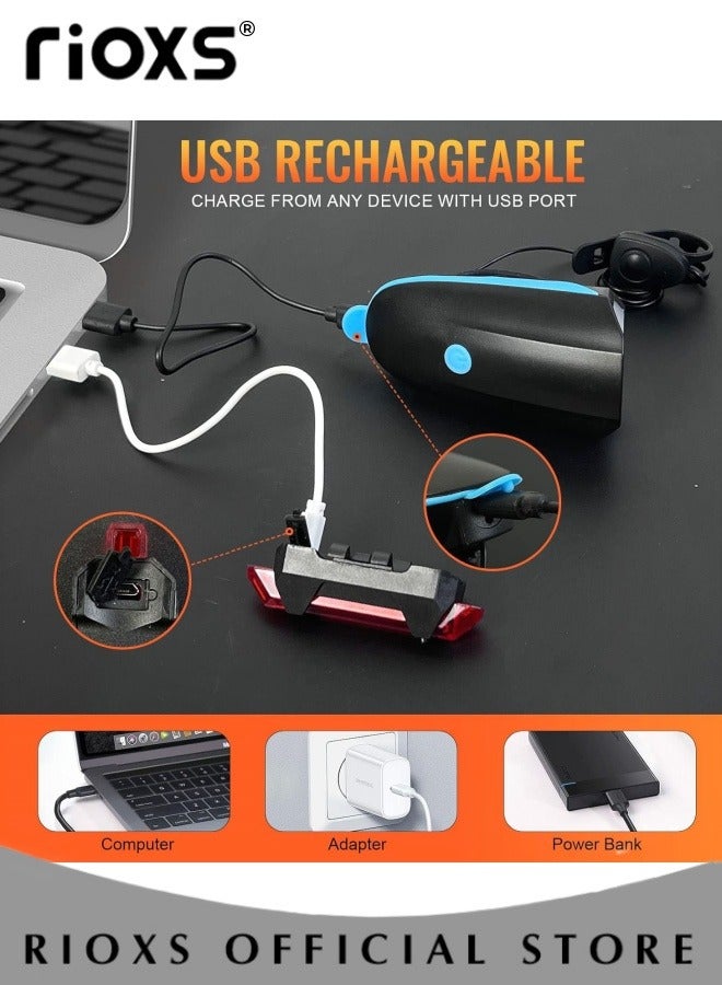 USB Rechargeable Bike Light Set And Reflective Running Vest,Ultra Bright Bicycle Lights With Horn And Headlight Tail Rear Reflectors,Bike Accessories For Night Riding,Waterproof Bicycle Accessories For Men Women Night Road Cycling