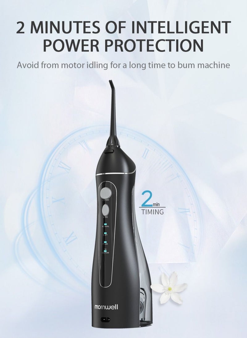 Mornwell F18 Portable Oral Irrigator With Travel Bag Water Flosser Rechargeable 5 Nozzles Water Jet 200ml Water Tank Waterproof