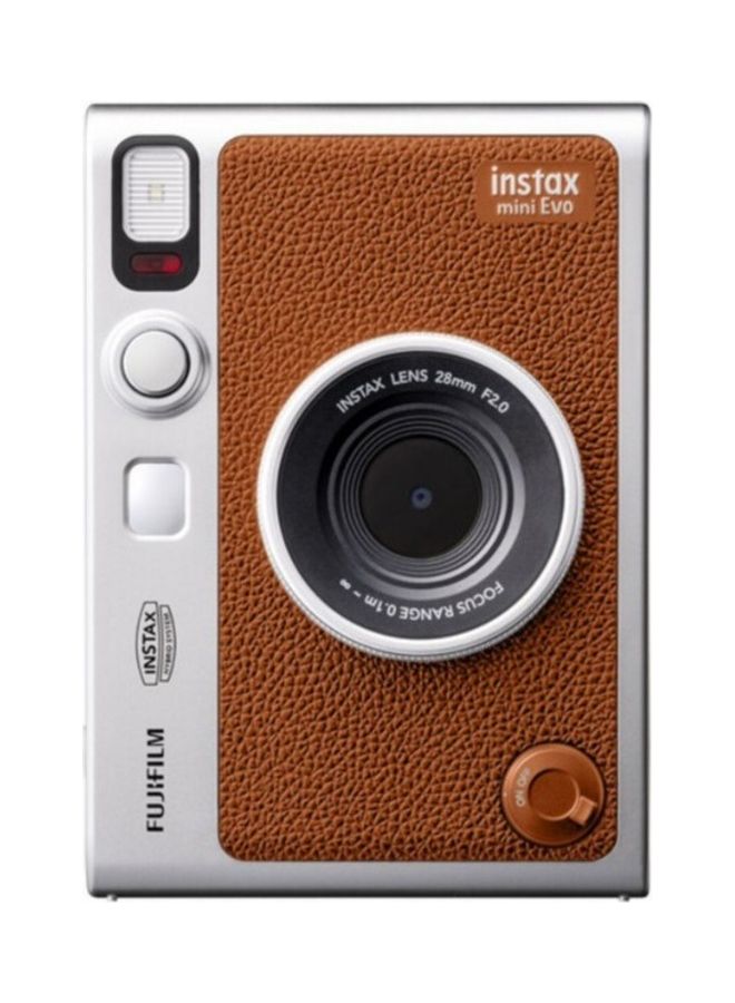Instax Mini EVO Hybrid Instant Camera – Brown (USB-C) | Instant Print with Digital Preview, Creative Modes & Built-In Selfie Mirror