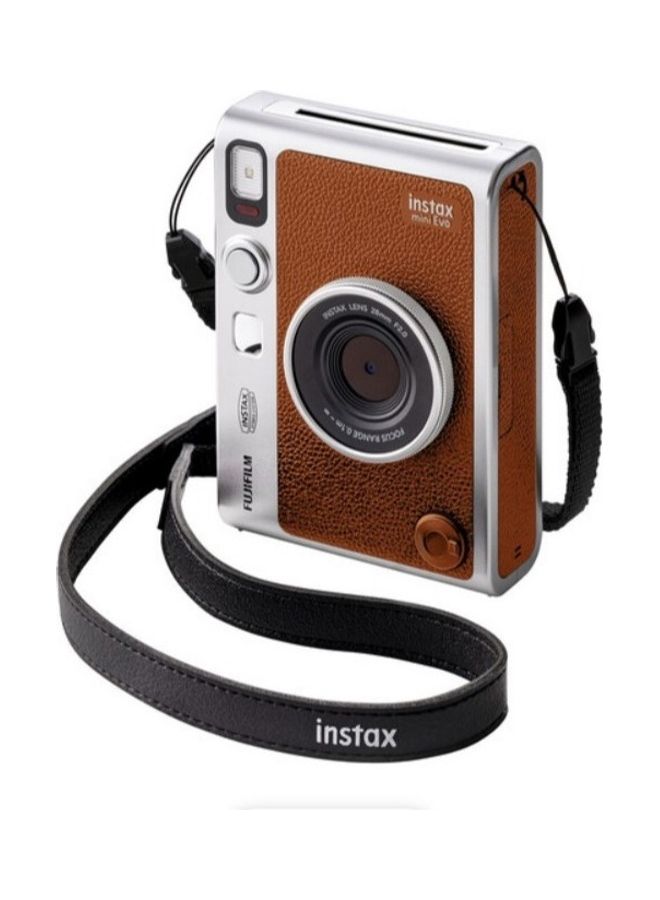 Instax Mini EVO Hybrid Instant Camera – Brown (USB-C) | Instant Print with Digital Preview, Creative Modes & Built-In Selfie Mirror
