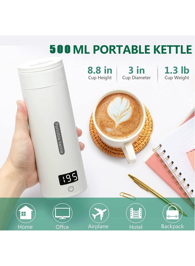 Travel Small Electric Tea Kettle 500ml Travel Portable Mini Coffee Kettle, with 4 Variable Presets, Personal Hot Water Boiler 304 Stainless Steel with Auto Shut-Off & Boil Dry Protection