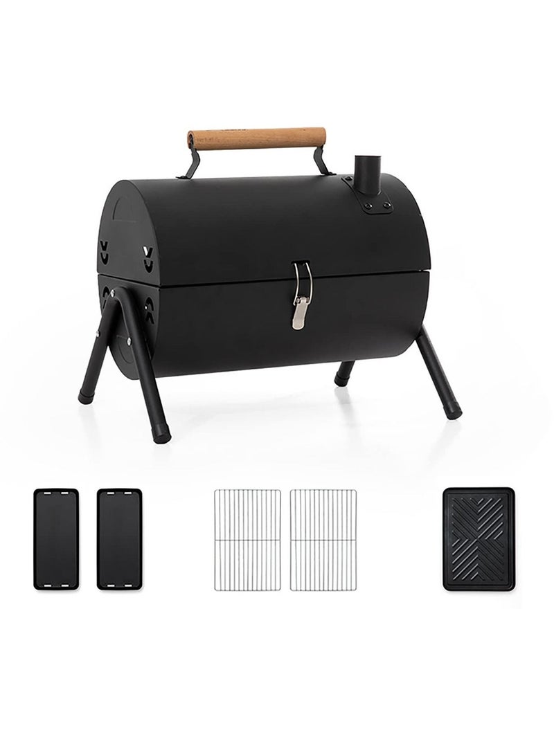 Portable Charcoal Grill With Cover And Chimney，Double Sided Barbecue，Tabletop BBQ Grill For Outdoor Camping Backyard Party Cooking (Metal : Black)