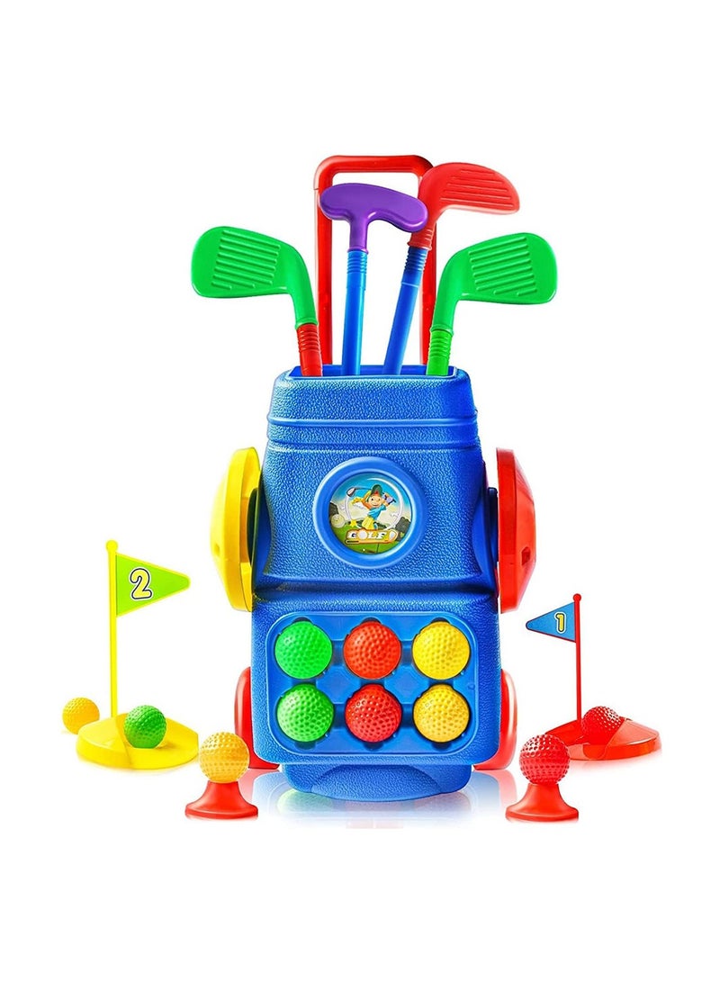 COOLBABY Toddler Golf Toy Set Kids Golf Suitcase Toy Set with 4 Colorful Golf Clubs 6 Balls 2 Practice Holes