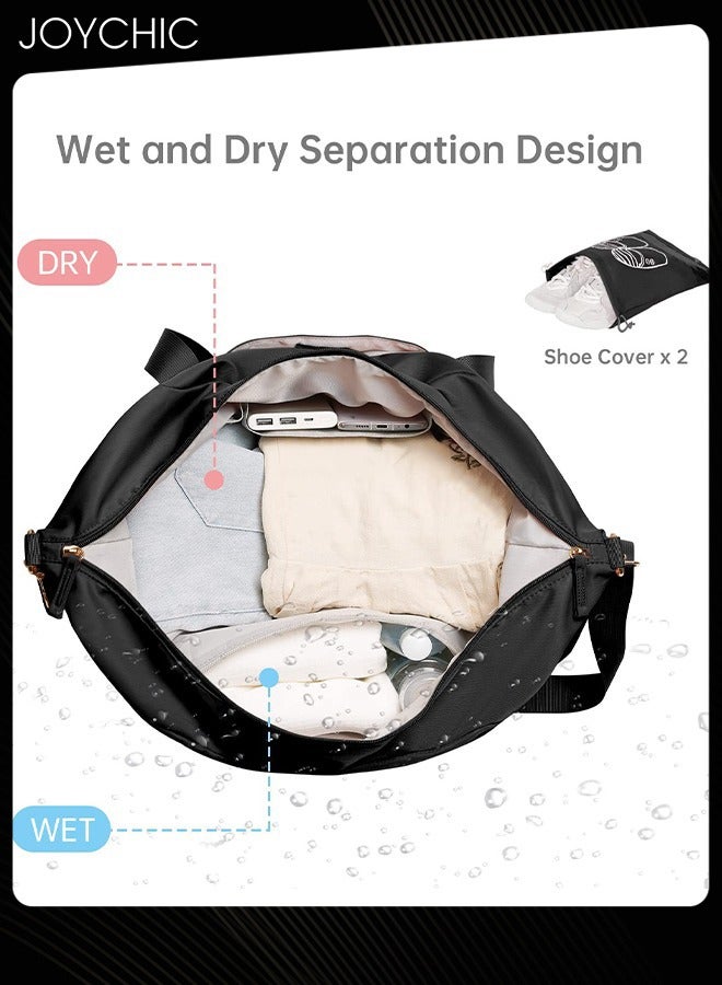 Women Waterproof Breathable Travel Duffel Bags Large Capacity Gym Bag with Dry Wet Separated Pocket for Sport Yoga Travel Fitness Black