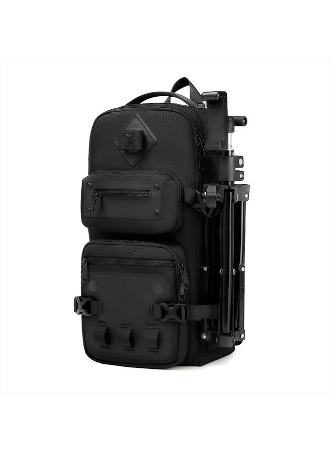 Multipurpose Sling Bag for Men, Large Capacity Crossbody Shoulder Bag Waterproof Sling Chest Backpack with Tripod Holder Fit for Outdoor Travel Photography (Black)