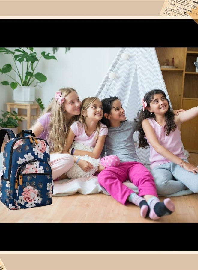 Water-resistant Floral Laptop Backpack Casual Travel Bag Satchel College Backpack Dark Blue