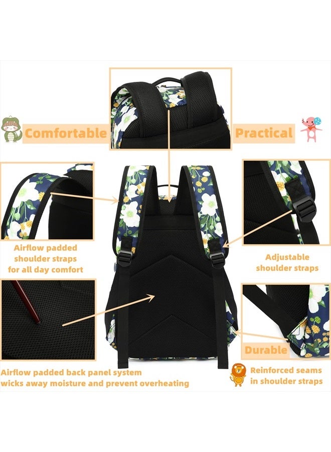 Water-resistant Floral Laptop Backpack Casual Travel Bag Satchel College Backpack Dark Blue