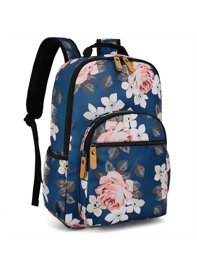 Water-resistant Floral Laptop Backpack Casual Travel Bag Satchel College Backpack Dark Blue