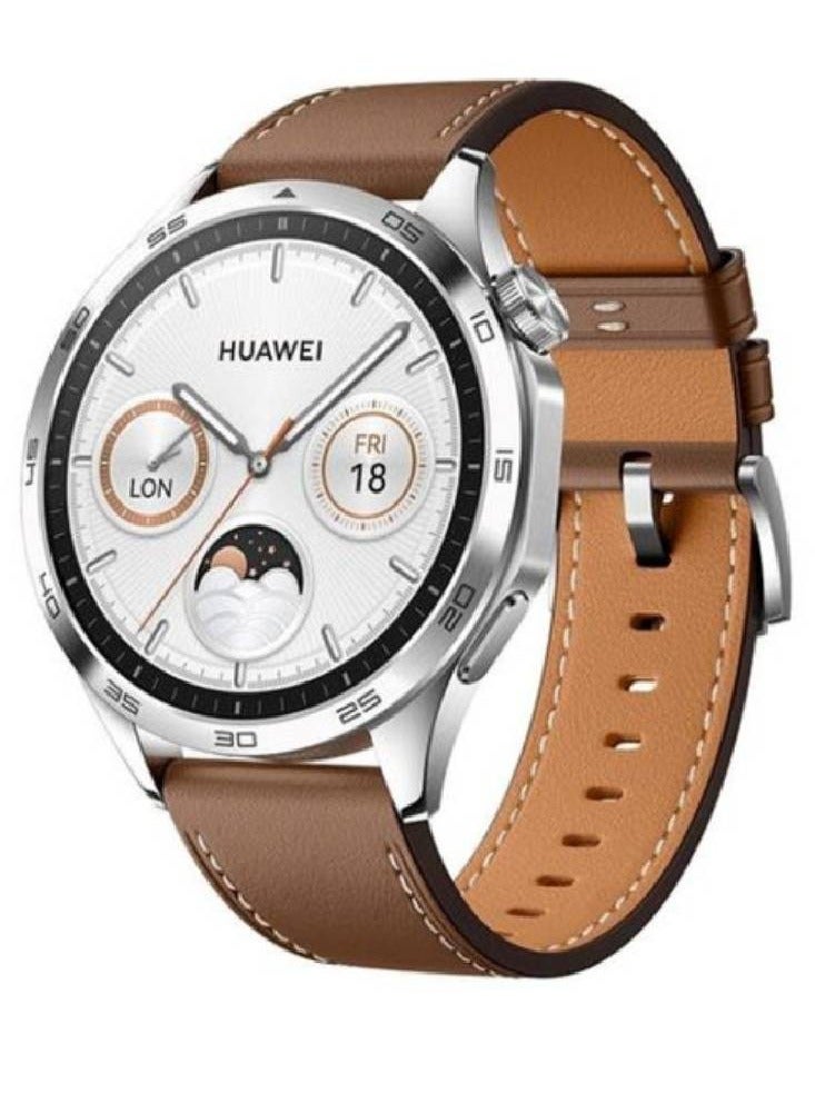 Replacement Genuine Leather Adjustable Wrist Strap 22mm For Huawei Watch GT 4 46mm Brown