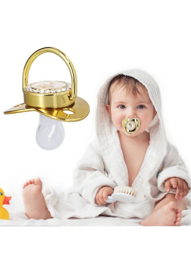 Golden Letter Baby Pacifier Baby Pacifier With Pacifier Clips Bling Newborn Pacifier Baby Soother For Baby Shower Anniversary Birthday(Letter A)