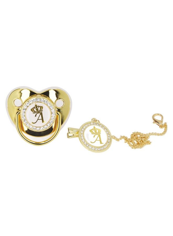 Golden Letter Baby Pacifier Baby Pacifier With Pacifier Clips Bling Newborn Pacifier Baby Soother For Baby Shower Anniversary Birthday(Letter A)