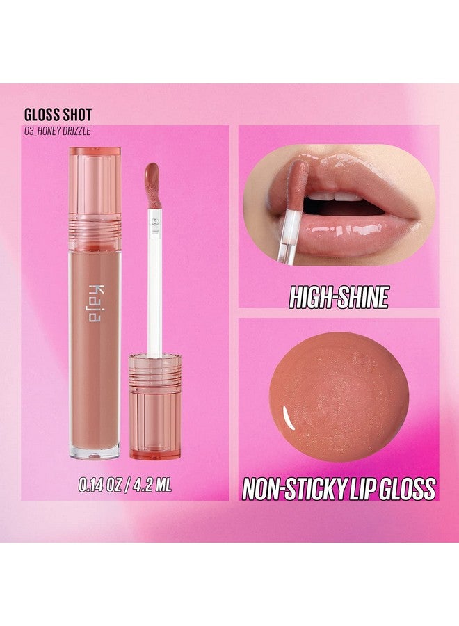 Lip Gloss Gloss Shot ; With Jojoba Oil Tinted Shimmer Hydrating Non Sticky Juicy Nude Plumper Looking Lips 03 Honey Drizzle 0.14 Fl Oz
