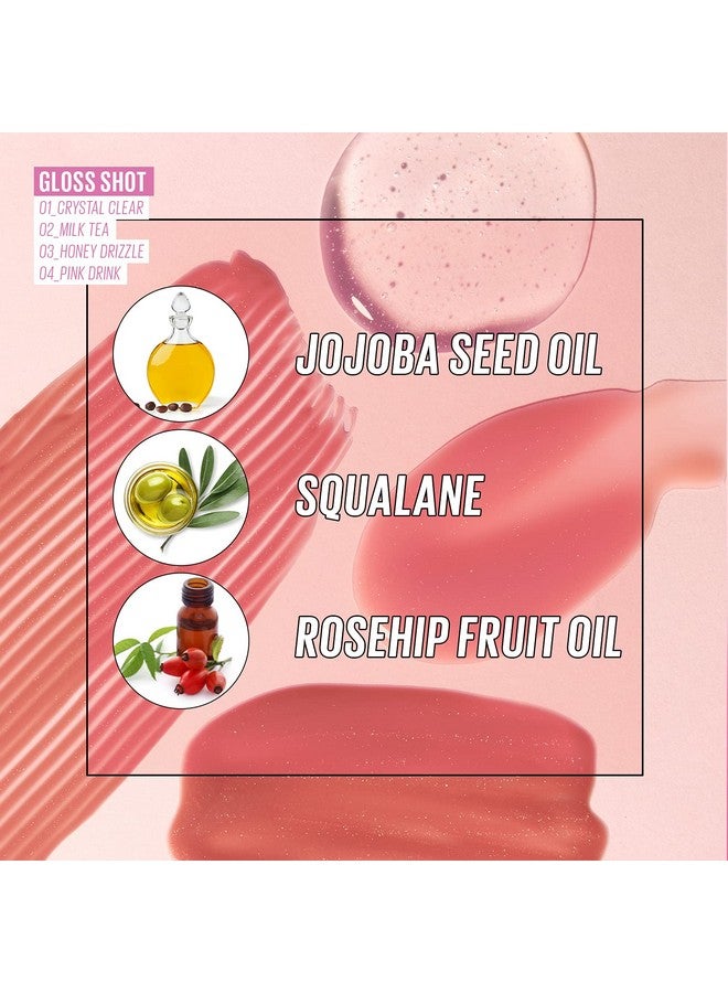 Lip Gloss Gloss Shot ; With Jojoba Oil Tinted Shimmer Hydrating Non Sticky Juicy Nude Plumper Looking Lips 03 Honey Drizzle 0.14 Fl Oz