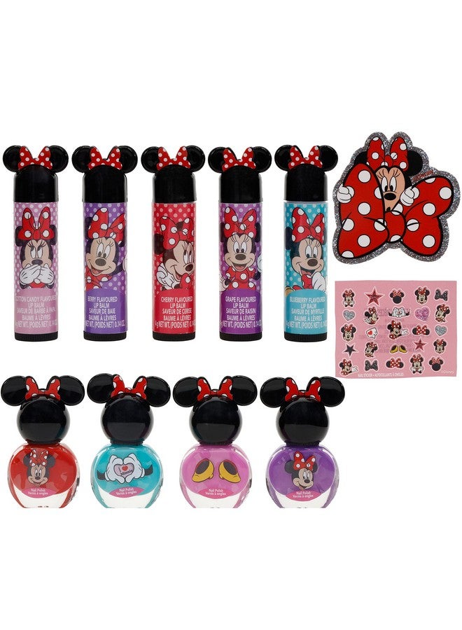 Disney Minnie Mouse Sparkly Cosmetic Makeup Set For Girls With Lip Balm Nail Polish Nail Stickers35 Pcs;Perfect For Parties Sleepovers Makeovers;Birthday Gift For Girls Above 3 Yrs