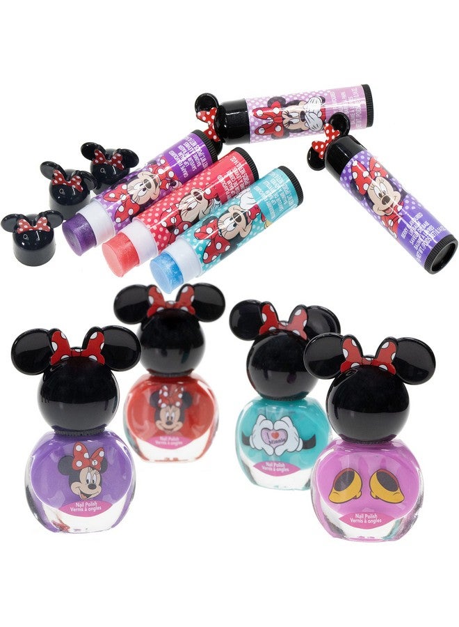 Disney Minnie Mouse Sparkly Cosmetic Makeup Set For Girls With Lip Balm Nail Polish Nail Stickers35 Pcs;Perfect For Parties Sleepovers Makeovers;Birthday Gift For Girls Above 3 Yrs