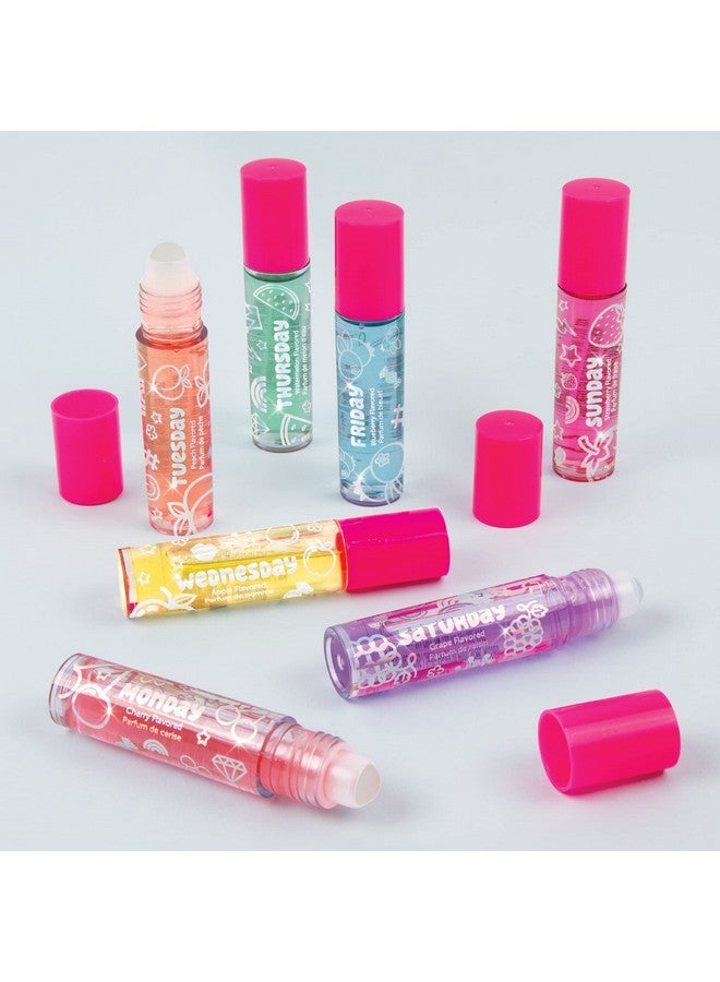 Three Cheers For Girls Days Of The Week Lip Gloss Set For Girls 7 Pack Kids Lip Gloss Kit For Girls Tweens & Teens Clear Flavored Lip Gloss Makeup Kit Roll On Lip Gloss For Girls 8 10 12 14