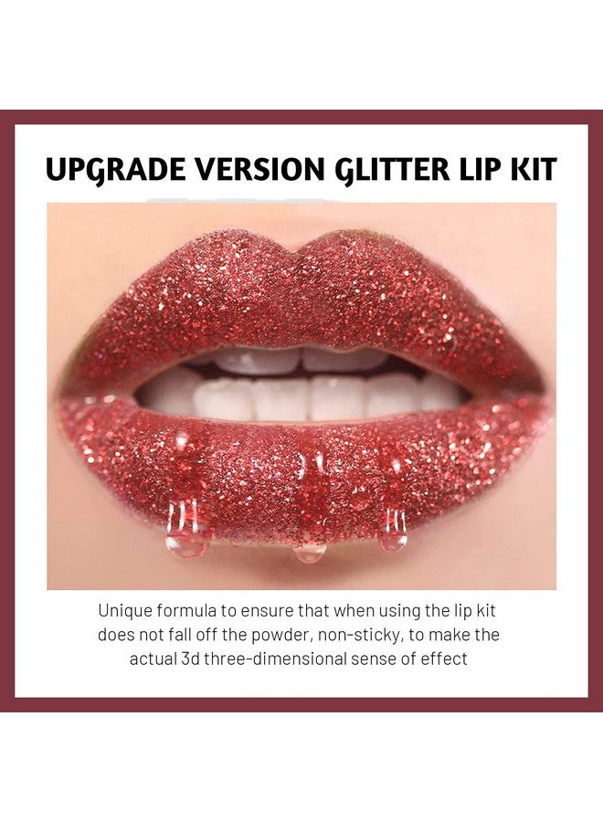 3 Colors Glitter Lip Kit Diamond And Glitter Metallic Lip Powder With Lip Primer Waterproof Long Lasting & Smudge Proof Upgrade Version Glitter Lip Cosmetic Without Sticky Flake Off Set A