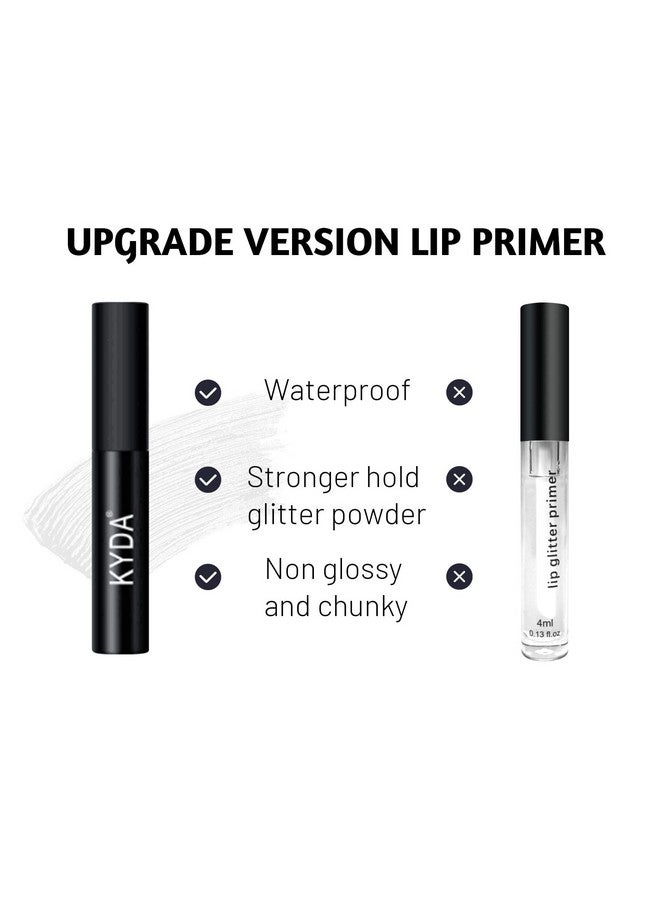 3 Colors Glitter Lip Kit Diamond And Glitter Metallic Lip Powder With Lip Primer Waterproof Long Lasting & Smudge Proof Upgrade Version Glitter Lip Cosmetic Without Sticky Flake Off Set A