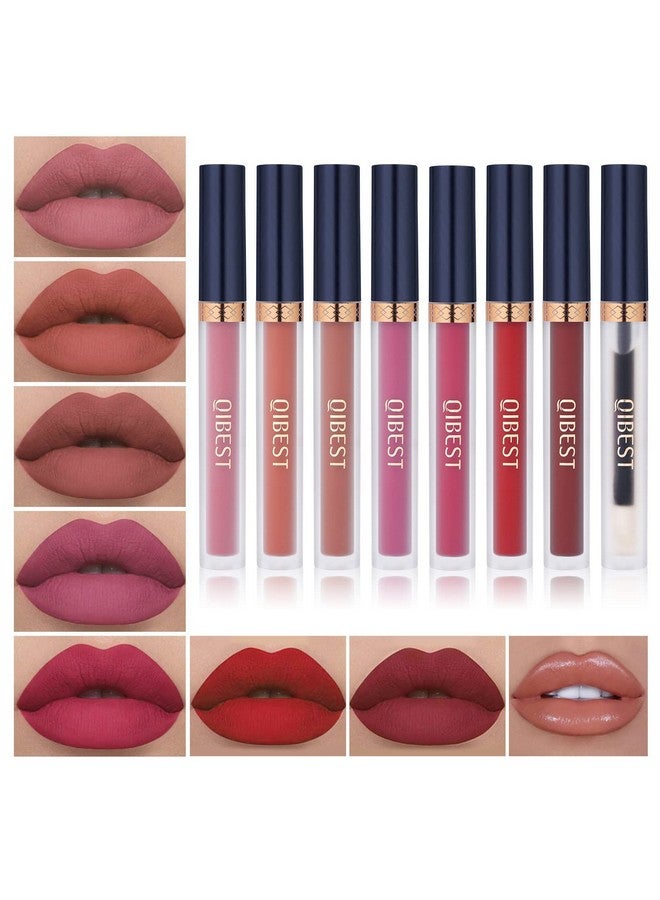 7Pcs Matte Liquid Lipstick + 1Pcs Lip Plumper Makeup Set Kit Pigmented Long Lasting Lip Gloss Set Velvet Waterproof Lip Makeup Gift Sets For Girls And Women