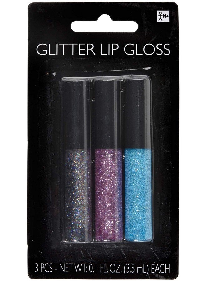 Multicolor Glitter Lip Gloss 3 Pcs. ; Shimmering Design Perfect Costume Accessory For Parties Events & Everyday Glamour