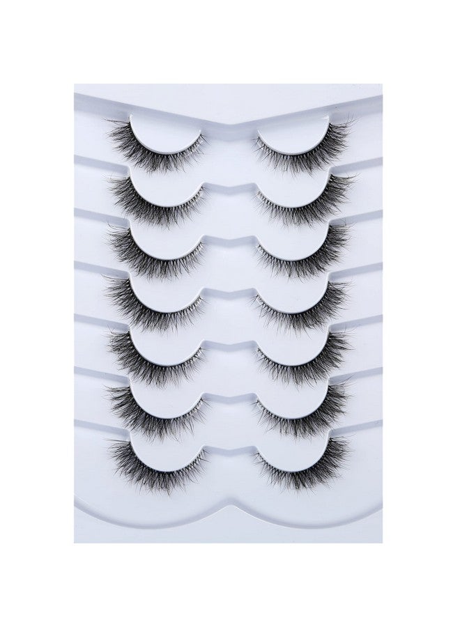 False Eyelashes Cat Eye Look Natural Short Lashes Wispy Clear Band Extension Volume Fluffy Fake Eyelashes Faux Mink Lash Strips 7 Pairs Multipack