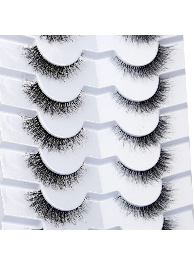 False Eyelashes Cat Eye Look Natural Short Lashes Wispy Clear Band Extension Volume Fluffy Fake Eyelashes Faux Mink Lash Strips 7 Pairs Multipack