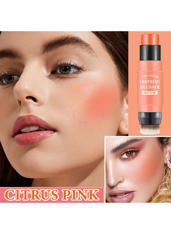 Cream Blush Stick With Brushdouble Head Blush Stick Makeup For Cheekslong Lasting Waterproof Multi Use Cheek And Lip Tint & Eye Shadow Makeup Stick For All Skin Tone( 03 Citrus Pink)