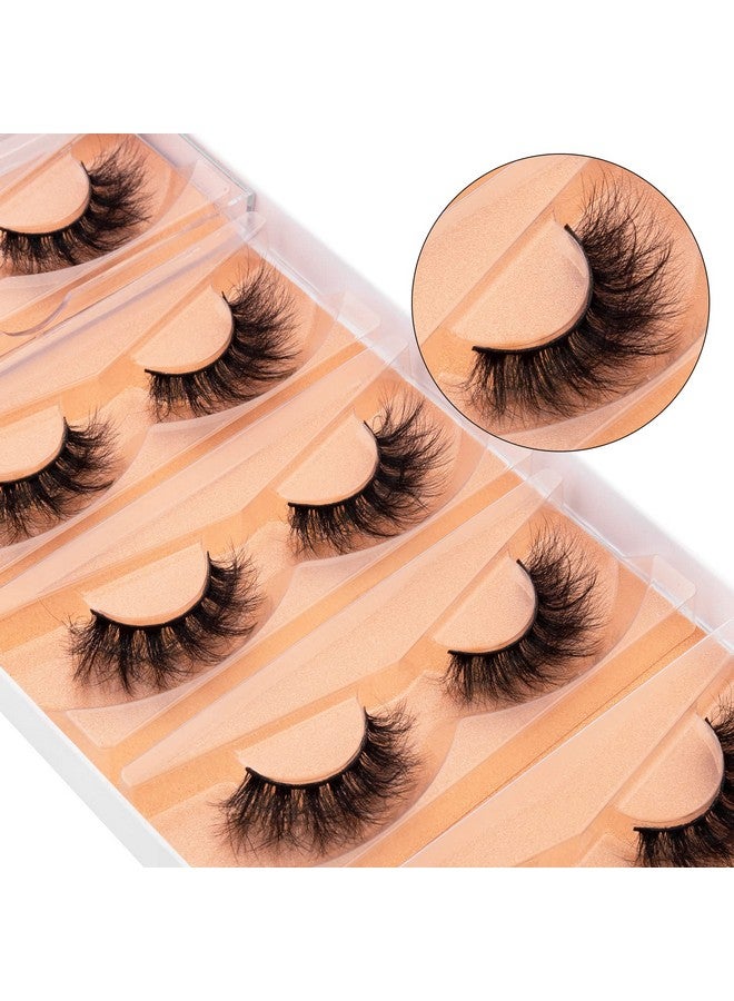 Lashes Mink Eyelashes Fluffy Lashes 5 Pairs 6D Faux Mink Eyelash False Eyelashes Natural Lash Soft Reusable Wispy Eyelashes Strip Lashes Kit ; Fluffy 16Mm