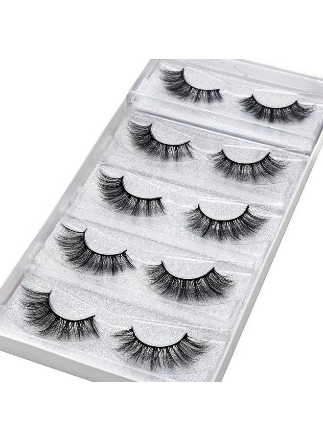 Fake Eyelashes Natural Lash Mink Lashes 5 Pairs 6D Wispy Lash Pack Eye Lashes Strip Eyelash Extension Kit Reusable False Lashes Natural Look ; 002 16Mm